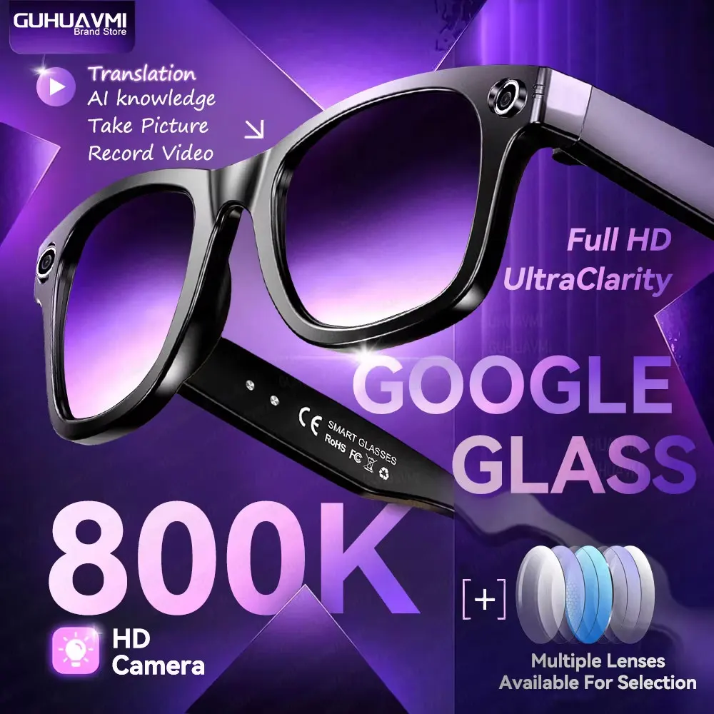 

Умные очки с ИИ, 8 МП, 16 ГБ, стабилизация изображения, фото/видео 1200P, музыка, 30 часов работы, ChatGPT, диалоговое общение, голосовые вызовы