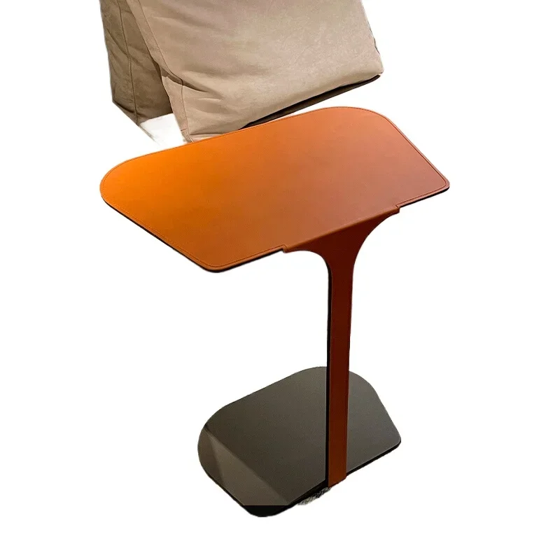 

Italian light luxury wrought iron edge few minimalist designer high-end orange saddle leather square corner chiffon furniture