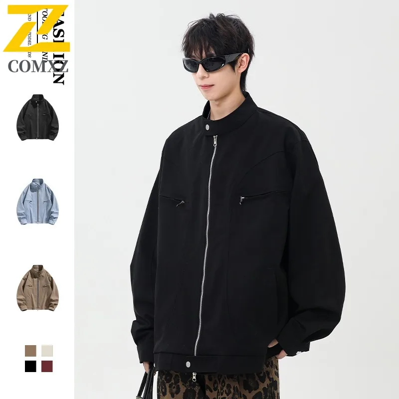 COMXZ 2025 New Hot Sale Heavyweight Workwear Jacket Men Spring Autumn Short Deconstructed Stand Collar lightweight windbreaker