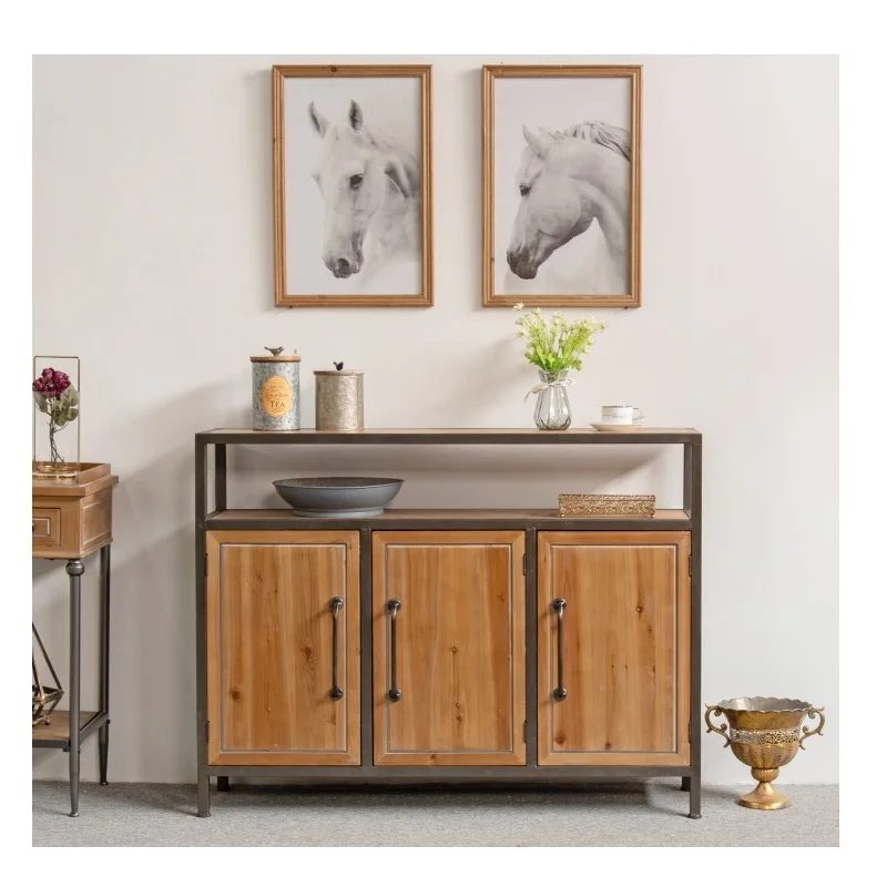 

Household industrial three-door wooden corridor console cabinet design metal frame wooden antique retro craft entran