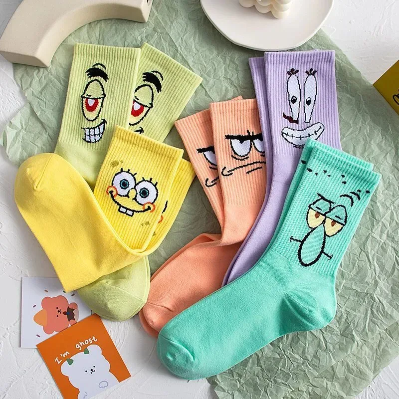 

Kawaii SpongeBob SquarePants Socks Casual Cartoon Tube Socks Comfortable Cotton Socks Cute Couple Christmas Gift Toys