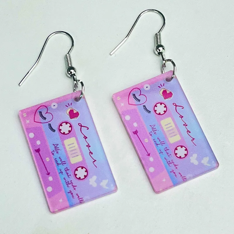 New Valentine\'s Day Earrings Love Letter Shiny Pink Butterfly Love Tape Simple Acrylic Earrings Valentine\'s Day Decorative Gift