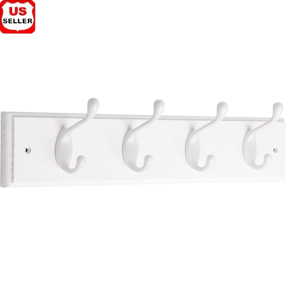 

18 Inch Coat Hat Rack with 4 Heavy Duty Hooks Ideal Foyers Hallways Bathrooms Wood Zinc Base Easy Installation