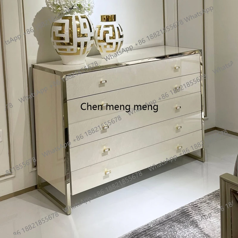 

American light luxury chest of drawers, bedroom solid wood two-color storage cabinet, living room drawer entry
