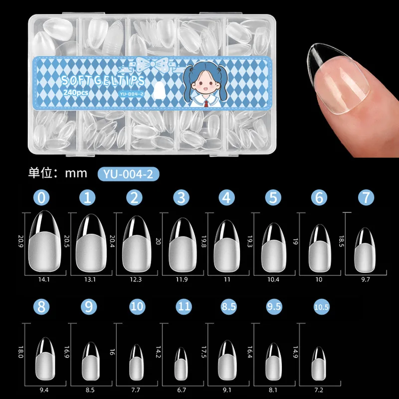 240pcs/box Nail Tips Medium Short Shape Almond/Square Soft Gel Nail Tips False Nails Soak Off Easy Nail Extensions