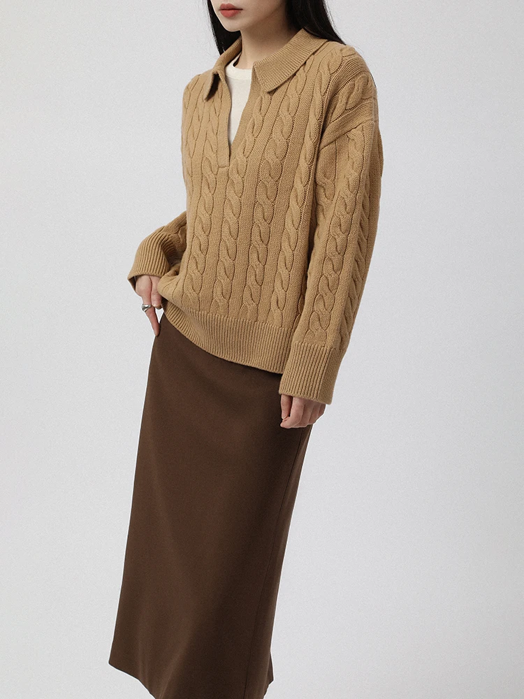 

Masjm Осенне-зимний новый трикотаж Thi Twisted с V-образным вырезом и отложным воротником из чистой шерсти, вязаный топ Mas&Jm Commute Sle Long Sve