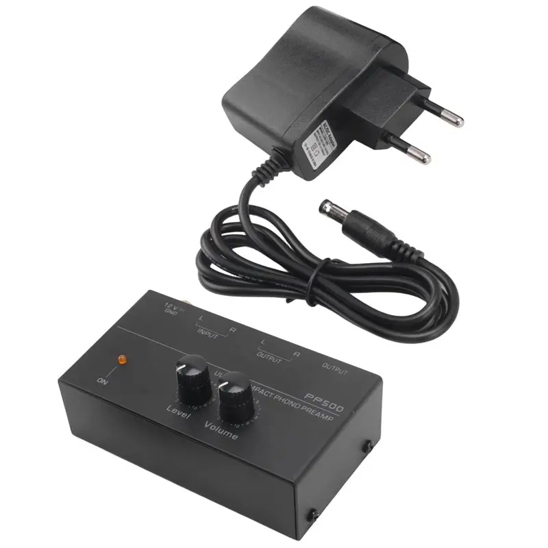 PP500 Ultra-Compact Phono Preamp Pre Amp Preamplifier With Level Volume Control EU Plug