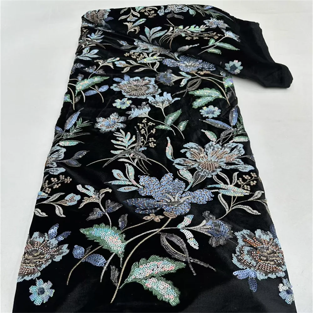 African Lace Fabric Velvet Lace Fabric 2024 High Quality Mesh Embroidery Lace Sequins Tulle Nigerian Lace Fabric for Women Dress