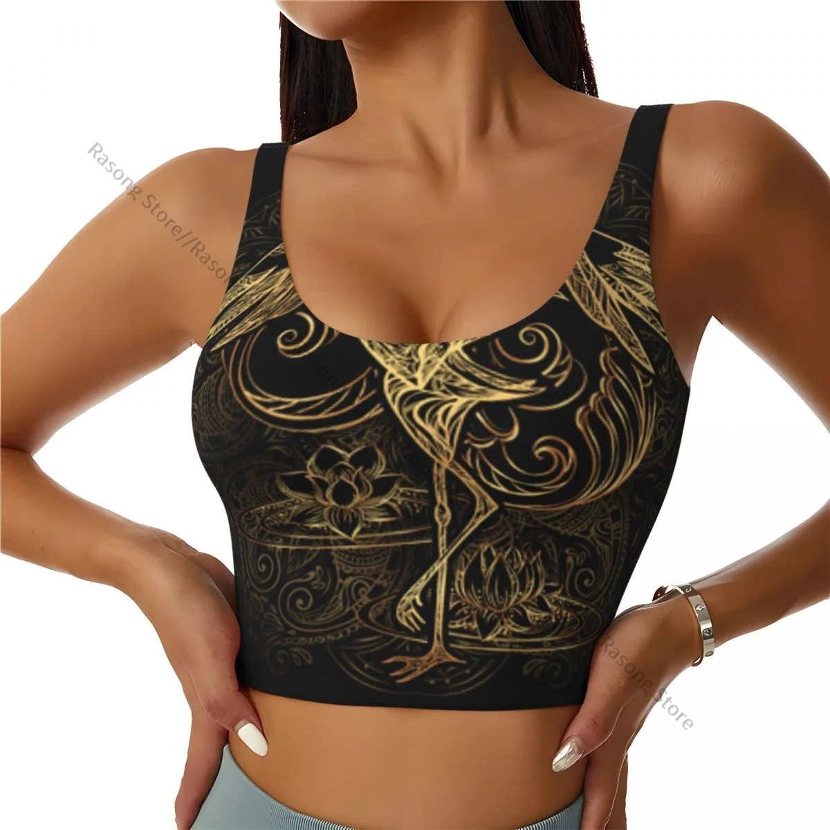 Yoga Vest Women Gym Sports Crop Tops Crane Lotus Background Streetwear Workout Breathable Tank Top Female