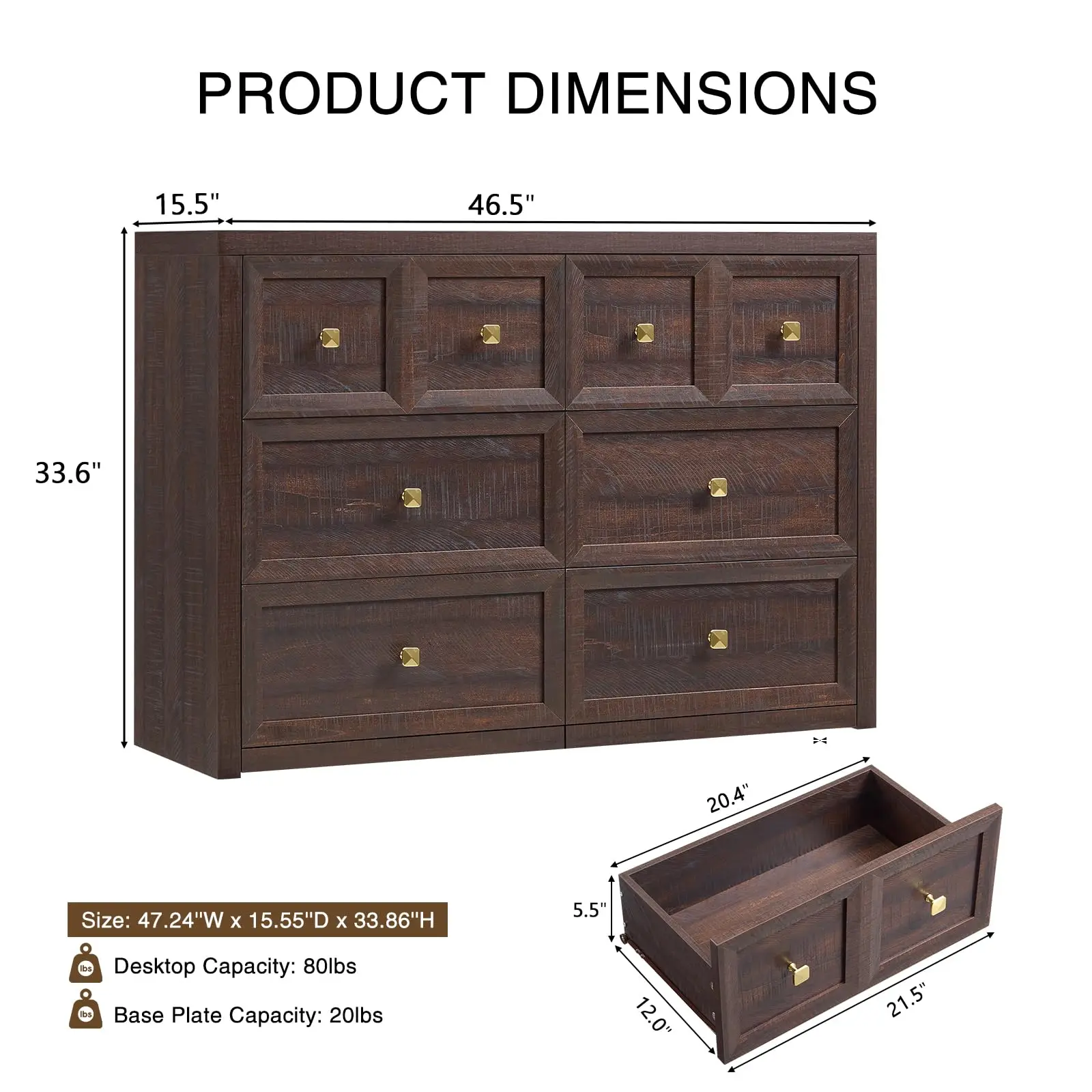 6 Drawers Dresser for Bedroom-46.5