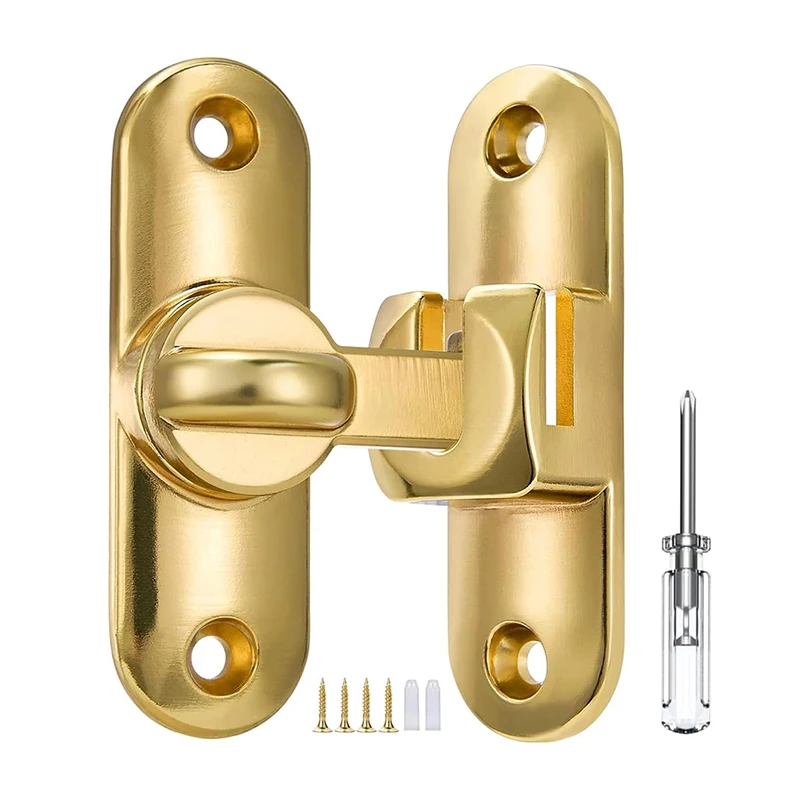 

Barn Door Lock, 90/180 Degree Gate Latches, Zinc Alloy Right Angle ,Barn Door Hasp Latch for Push/Sliding/Barn Door (Golden-1Pc)