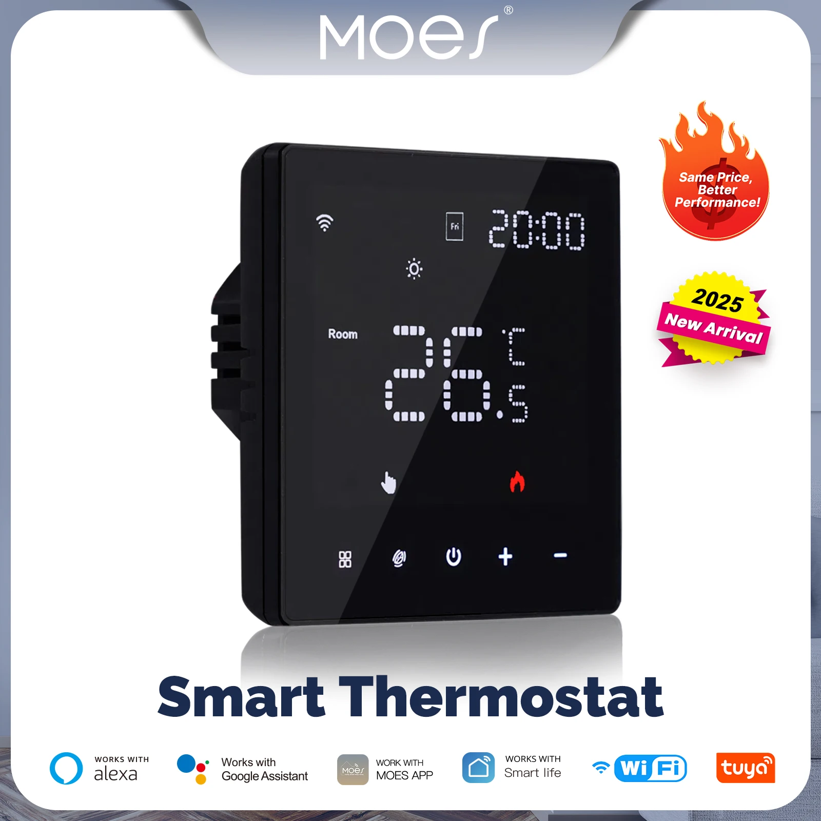 MOES-Contrôleur de température intelligent Tuya, thermostat programmable, bomicrophone à eau, chauffage électrique, fonctionne avec Alexa, Google Home, WiFi