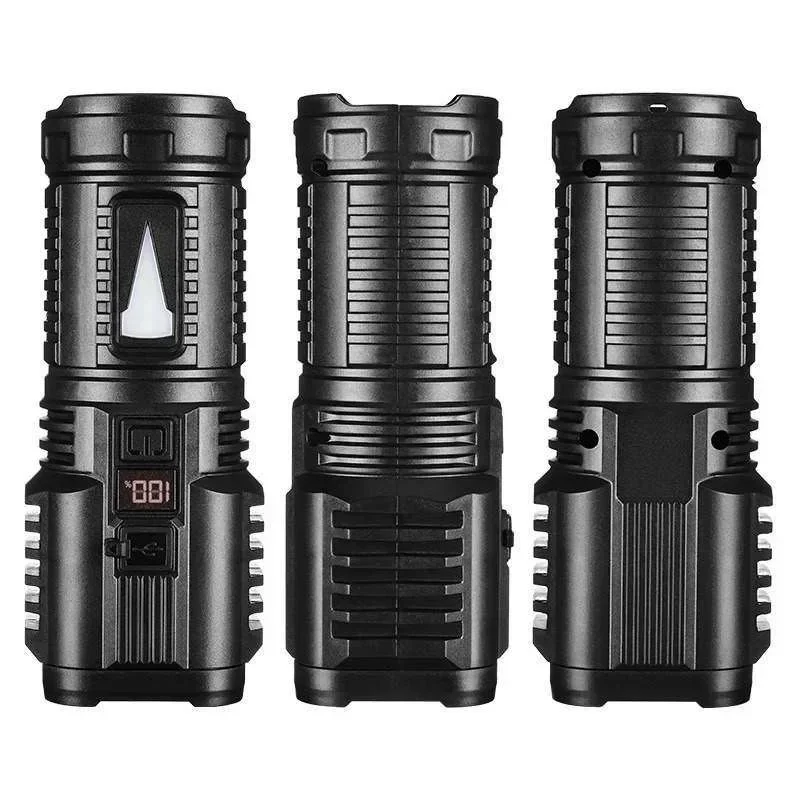 4LED High Power Flashlight With COB Light Super Bright Floodlight USB Rechargeable Type-c Flashlights Camping Fishing Lamp Torch