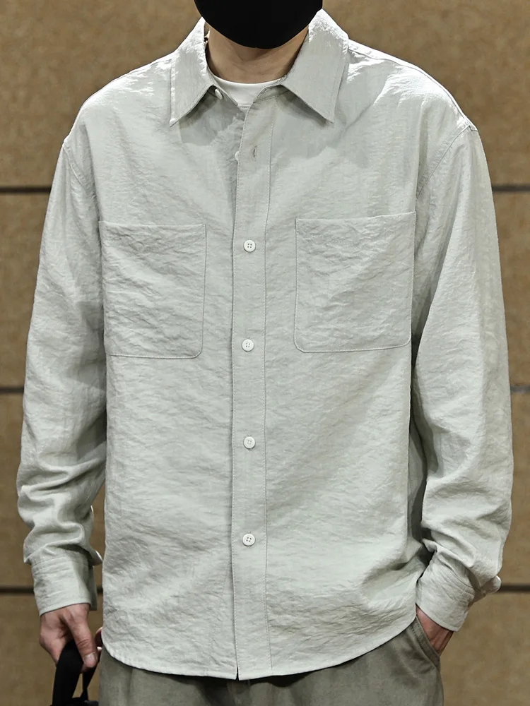 Spring Summer Lightweight Shirt Men Japanese Korean Streetwear Fashion Vintage Loose Casual Long Sleeve Cargo Shirt Male Clothes