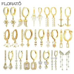 925 Sterling Silver Needle Fashion White Zircon Pendant Earrings Exquisite Small Hoop Earrings for Women Party Trend Jewelry