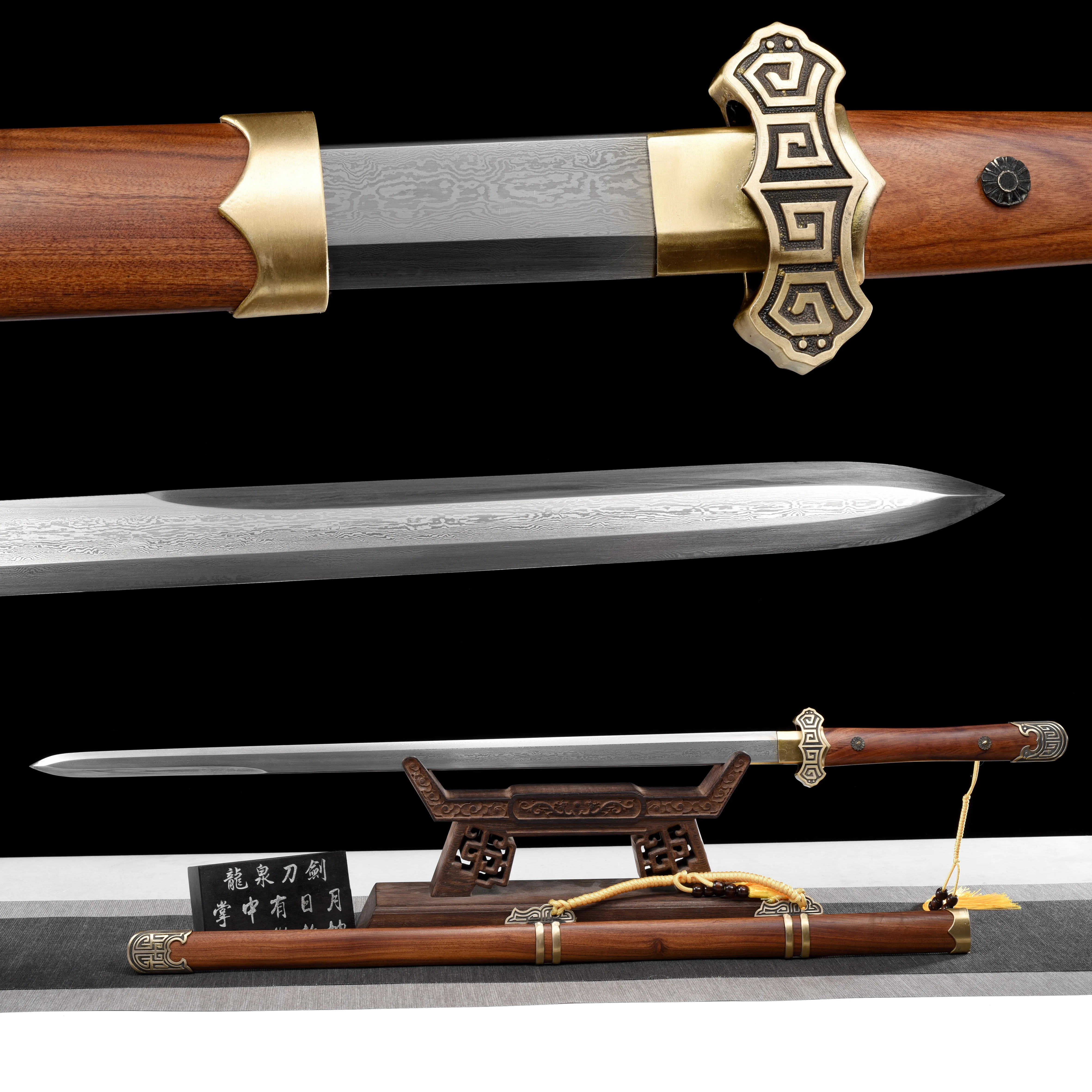 98cm folding forged Damascus steel Chinese warrior Blade sharp katana battle preparation full tang weapons wooden sheath cosplay