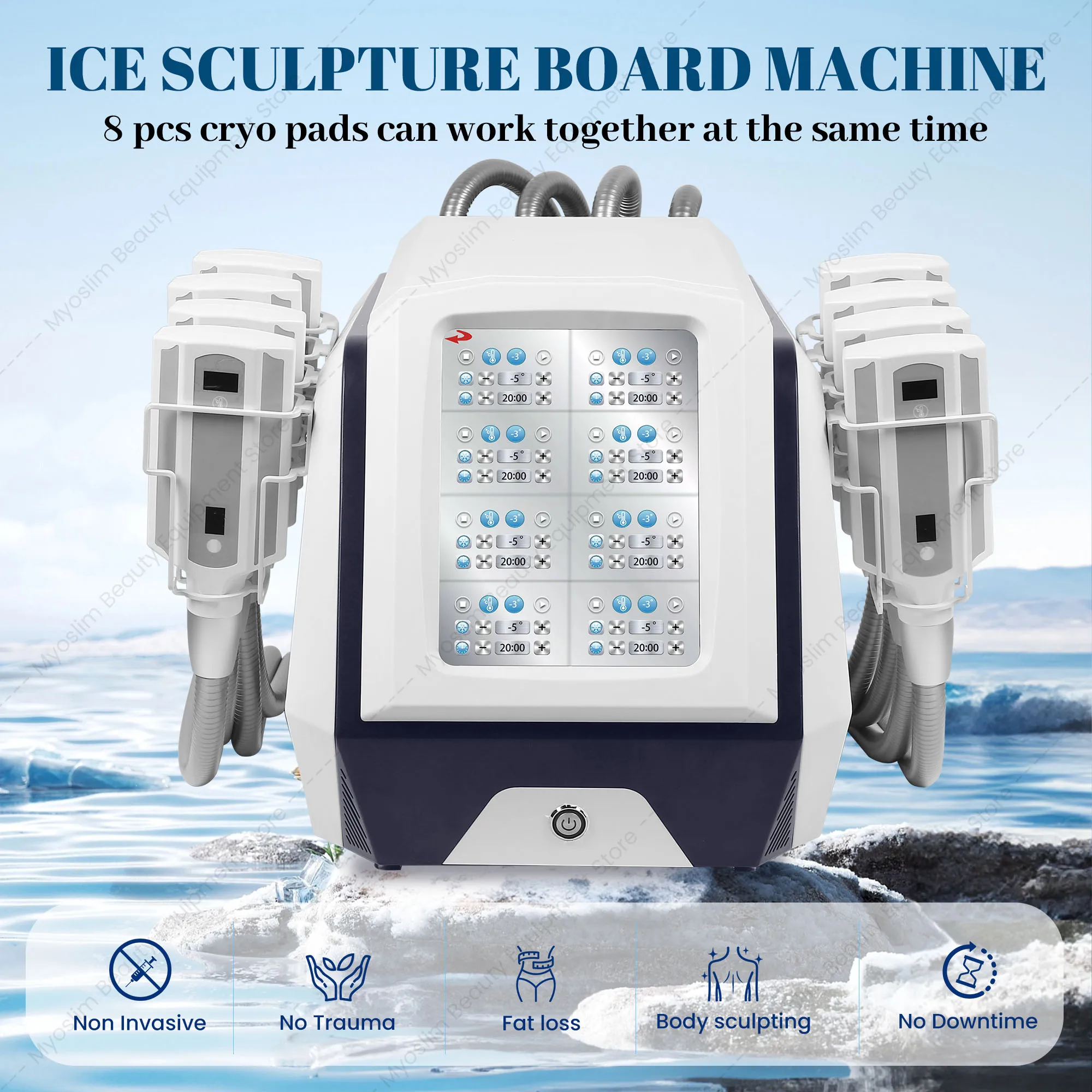 Fat Loss 8 Pads Diamond Ice Sculpture Cold Fat Freezing 360 Degree Body Sculpting Beauty Slimming Machine  Cellulite Reduction