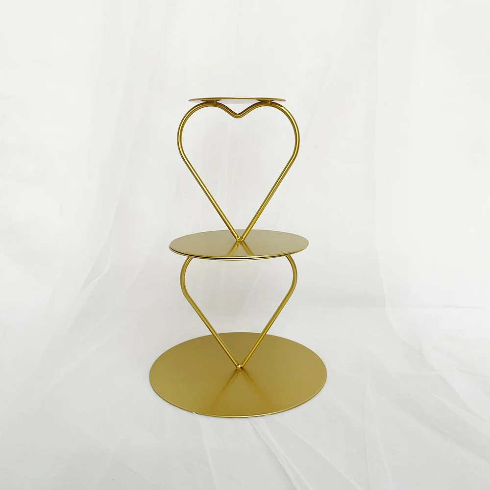 Metal Floating Cake Stand para casamento e decoração de aniversário, Round Small Heart Decoration, Hexagon Cake Stand