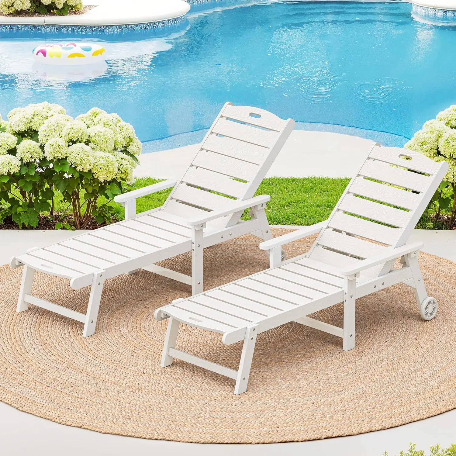 

Комплект из 2-х 5-позиционных шезлонгов на колесиках для зоны у бассейна, белый, на заказ