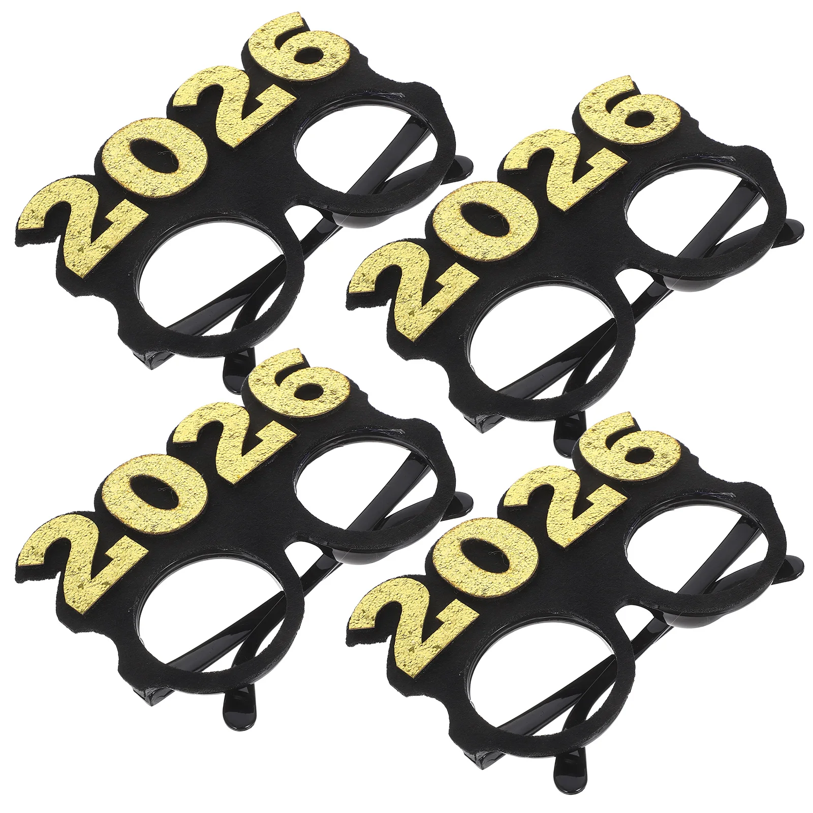 

4 Pcs 2026 Glasses Glitter Holiday Party Flash Non-woven Fabric Number Eyeglasses Child