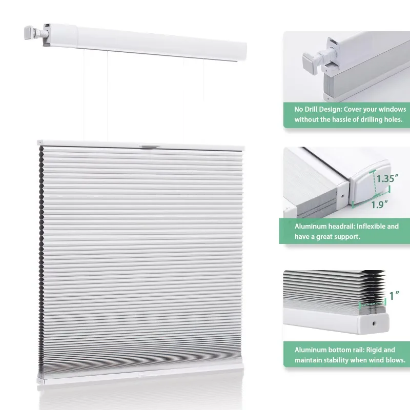 No Tools No Drill Top Down Bottom Up Honeycomb Blinds, 1