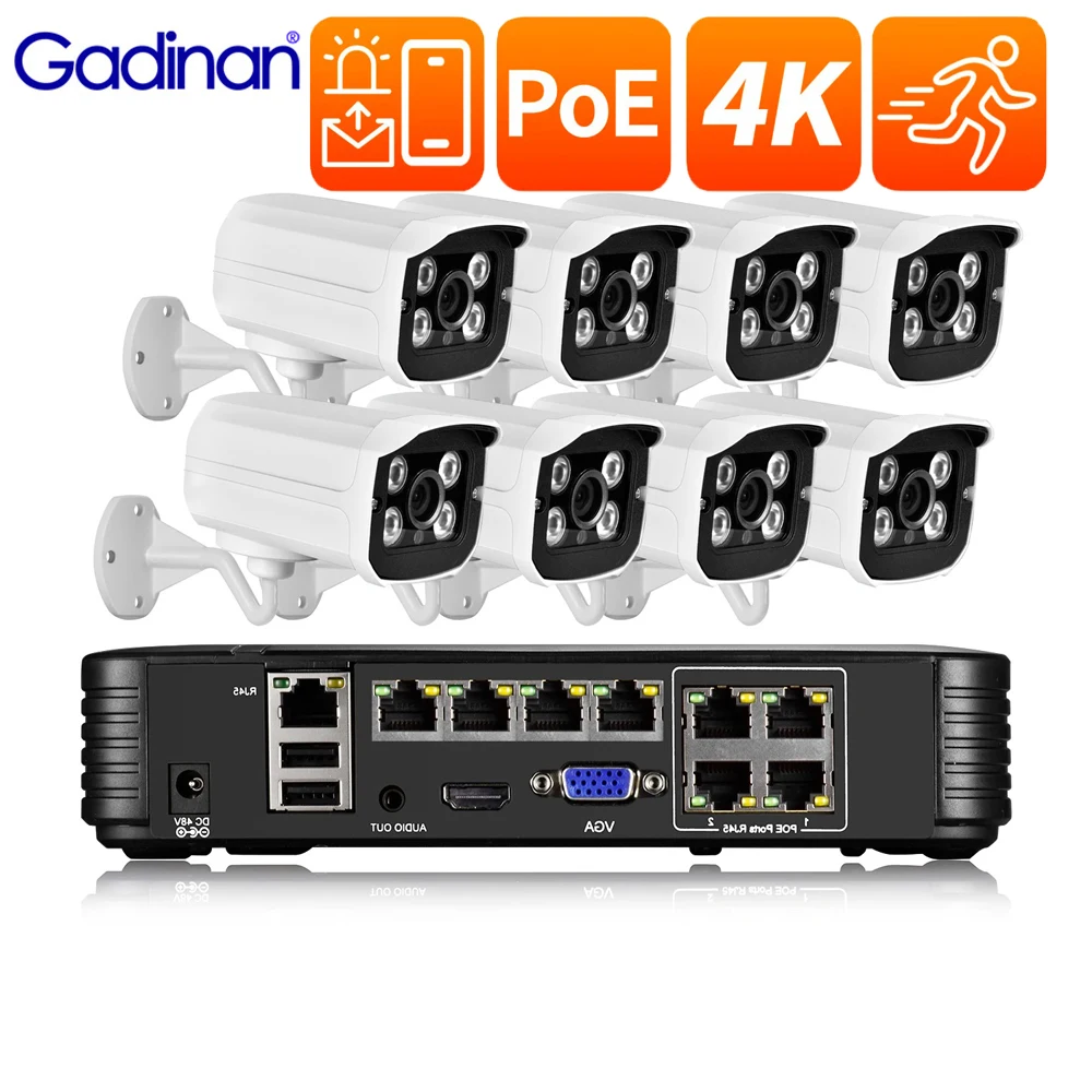 

Gadinan Outdoor Home CCTV 2.8mm Lens 4/8CH 8MP 4K Ultra HD POE NVR Kit Audio Record IP Camera Security System Video Surveillance