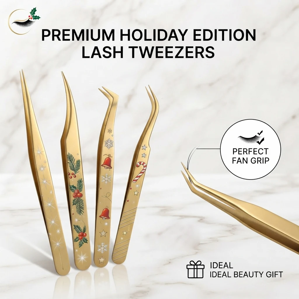 1/2/5pcs Christmas Eyelash Tweezers Golden Stainless Steel Lash Tweezers Professional Precision False Lash Extension Tweezers