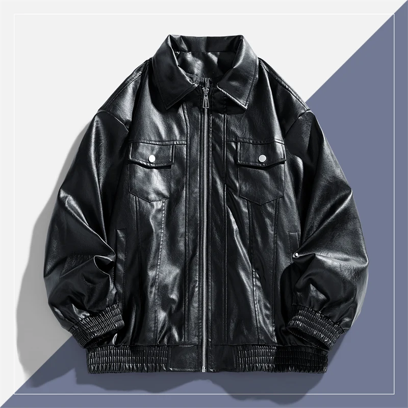

Mens Leather Jacket Retro Zipper Long Sleeves Leather Jackets Coat Men PU Leather Outwear Winter Jacket Men Clothing Chaqueta