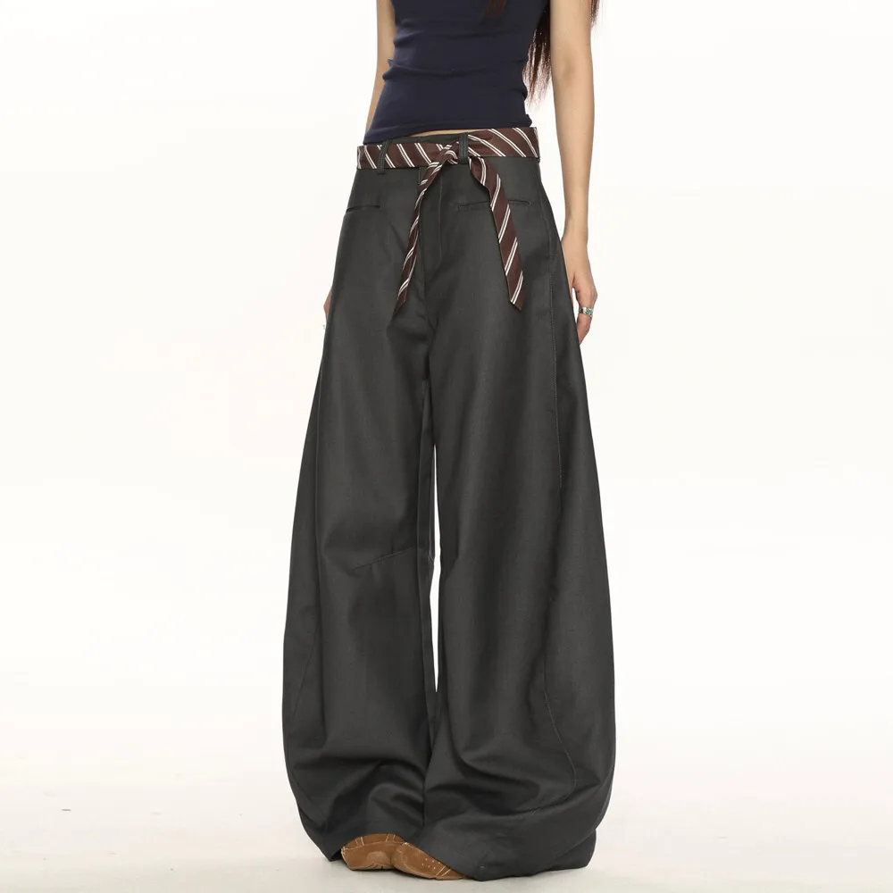 

Women High Waist Pants 2025 Women's Retro Wide Leg Pants Curved Cut Unique Design Drapey Floor Length Suit Pants