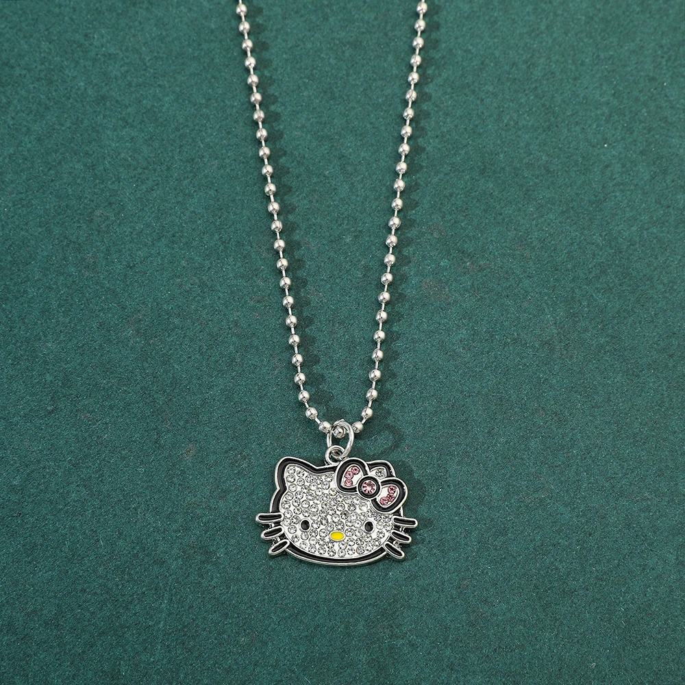 Hello Kitty Sanrio Necklace Silver Color Layer Shining Bling Women Clavicle Chain Elegant Charm Wed Pendant Jewelry Gift