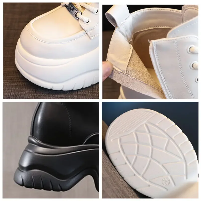 Fujin 8cm skóra syntetyczna z mikrofibry platforma klinowe kolana wysokie modne jesienne buty brytyjskie ZIP buty damskie kostki buty wiosenne