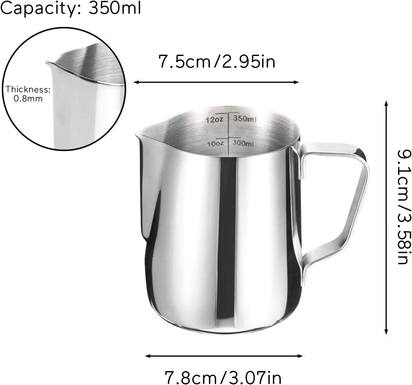 Stainless Steel Milk Frothing Jug Silver Frother Coffee Latte Container Metal Pitcher Barista Cup