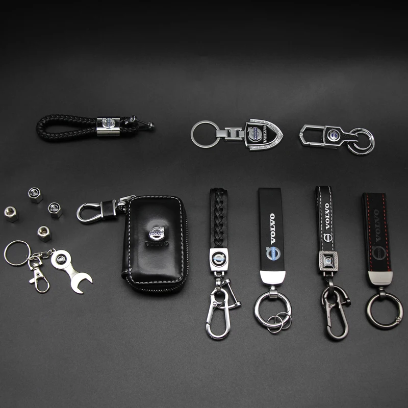 3D Metal+Leather Keychain Key Chain Ring Key Holder Auto Accessories For Volvo XC90 XC60 C30 T6 S60 C70 XC40 V40 XC70 V70 V60