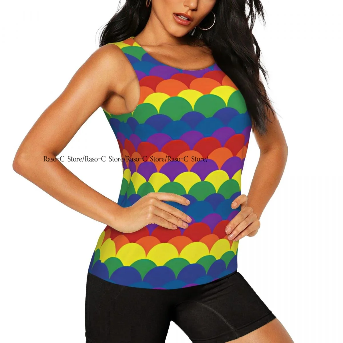 Women Fitness Sexy Yoga Vest Rainbow Fish Scale Background Gym Sports Top Tank Female