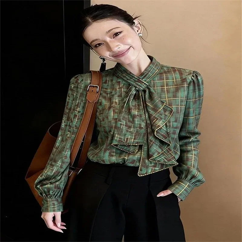 Fashion Blue Lapel Single-breasted Long-sleeved Shirt Women's Spring and Summer Strap Waist High-quality Beautiful top Shirt New