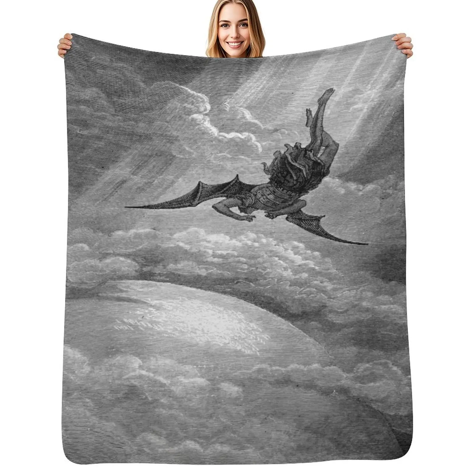 Enhanced, High Res Gustave Doré The Fall of Satan 1866 Throw Blanket For Decorative Sofa Custom Designers Sofa Throw Blankets