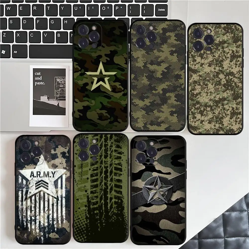 

Camouflage Camo Military Army Phone Case For Iphone 16 15 17 13 14 12 11 Pro Max Plus Black Shell Cover Case