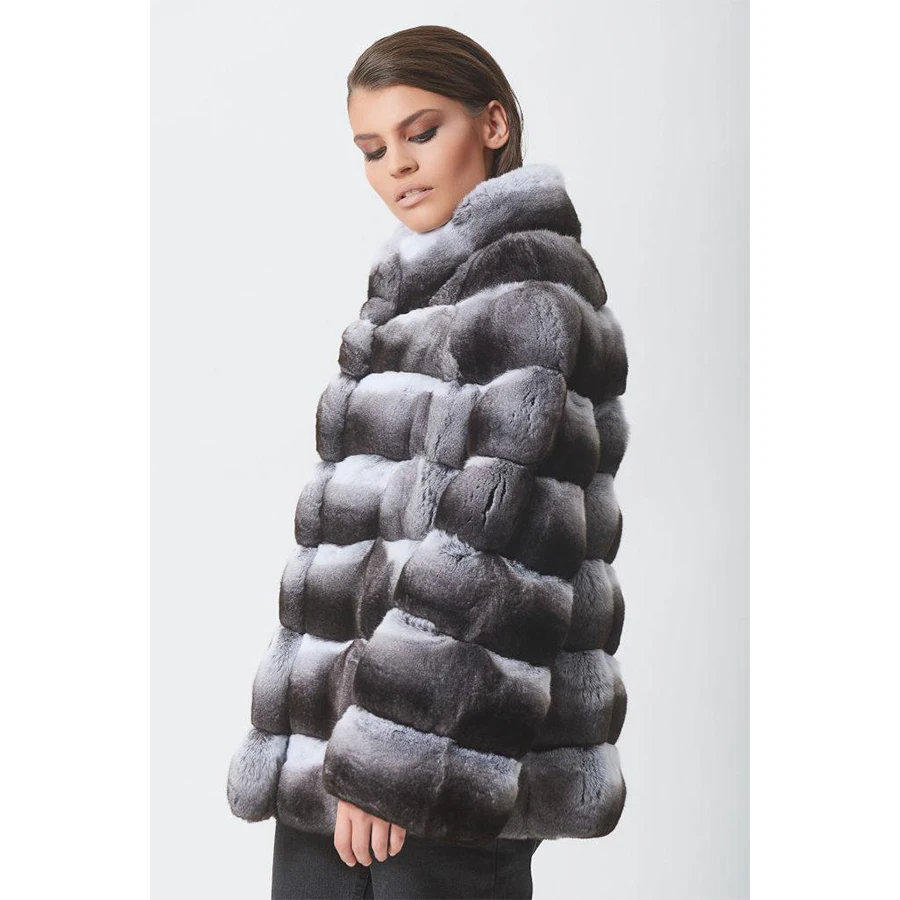 Women Rabbit Fur Jackets Winter Real Fur Coat Female Nutural Rabbit Fur Coat Warm High Collar Clothing Luxury