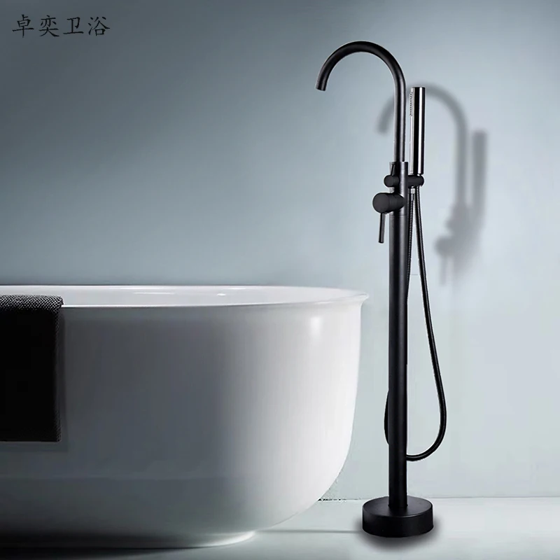 

Brushed Gold Bathroom Bathtub Faucet + Handheld Shower Free Standing Gold BathTub Mixer Taps Floor Mounted 5 colors for choice