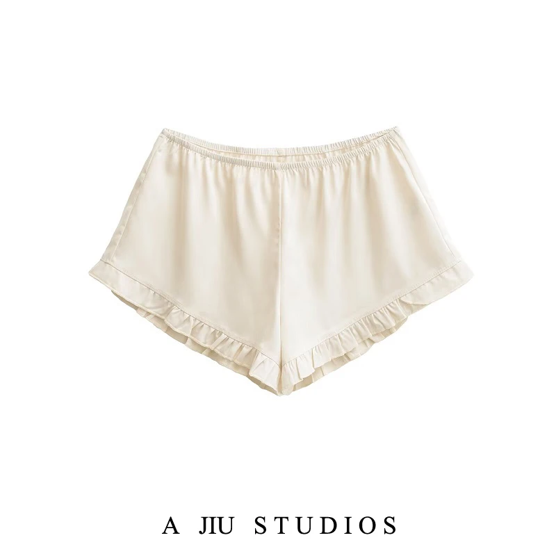 

American BM Sexy Style Satin Lace Casual Shorts Women Summer Elastic Waist Loose Slimming Home Hot Pants Pure Color Flounce