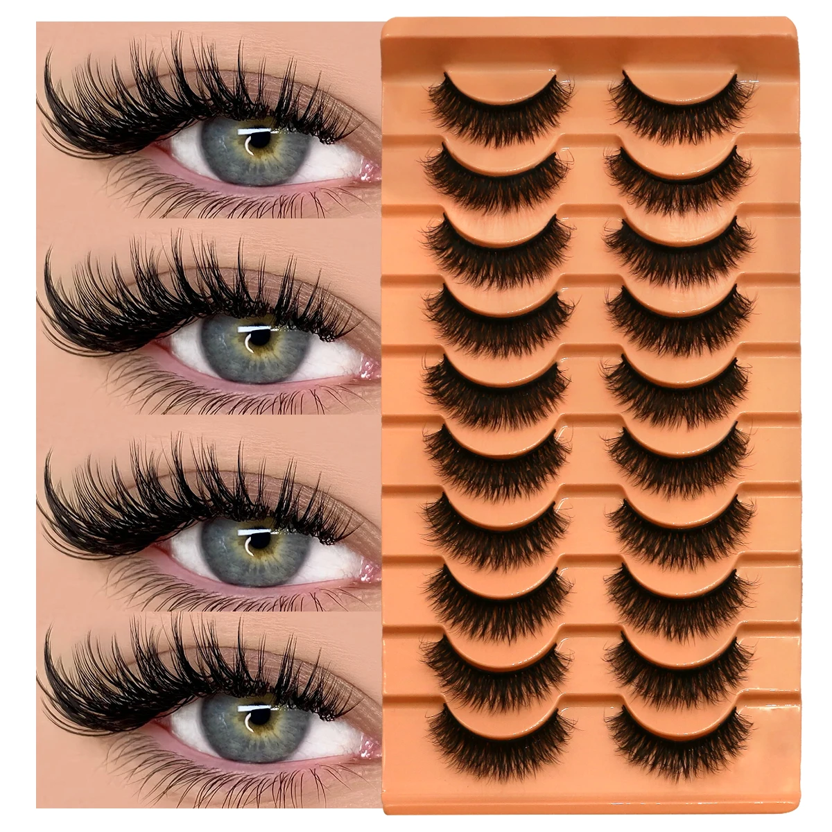 Lasvirey Puszyste Rzęsy Grube Rzęsy Kocie Oko Dramatyczna Objętość Pełne Rzęsy na Pasku Przedłużanie Rzęs 5D Puszyste Sztuczne Rzęsy z Imitacji Norek Makijaż