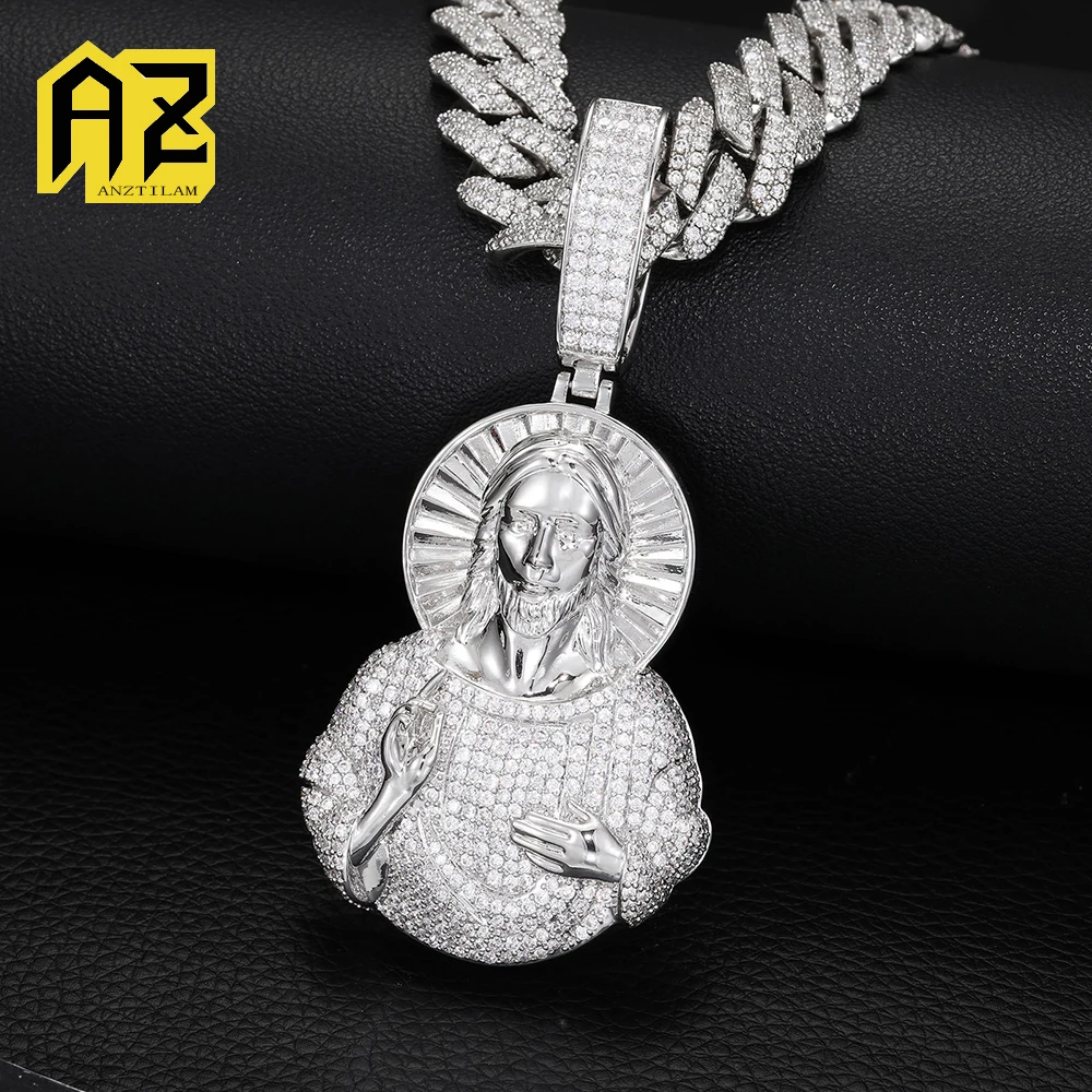 

Anztilam Bling Jesus Iced Out Pendant Necklace with Long Link Rope Chain Necklaces for Women Men Brass Zircon Hip Hop Jewelry