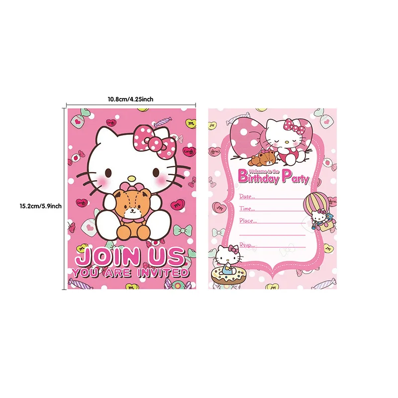 36 قطعة/المجموعة/مجموعة بطاقة دعوة ذات طابع هالو كيتي باللون الوردي ومغلف ومجموعة ملصقات لحفلات أعياد ميلاد الفتيات #3