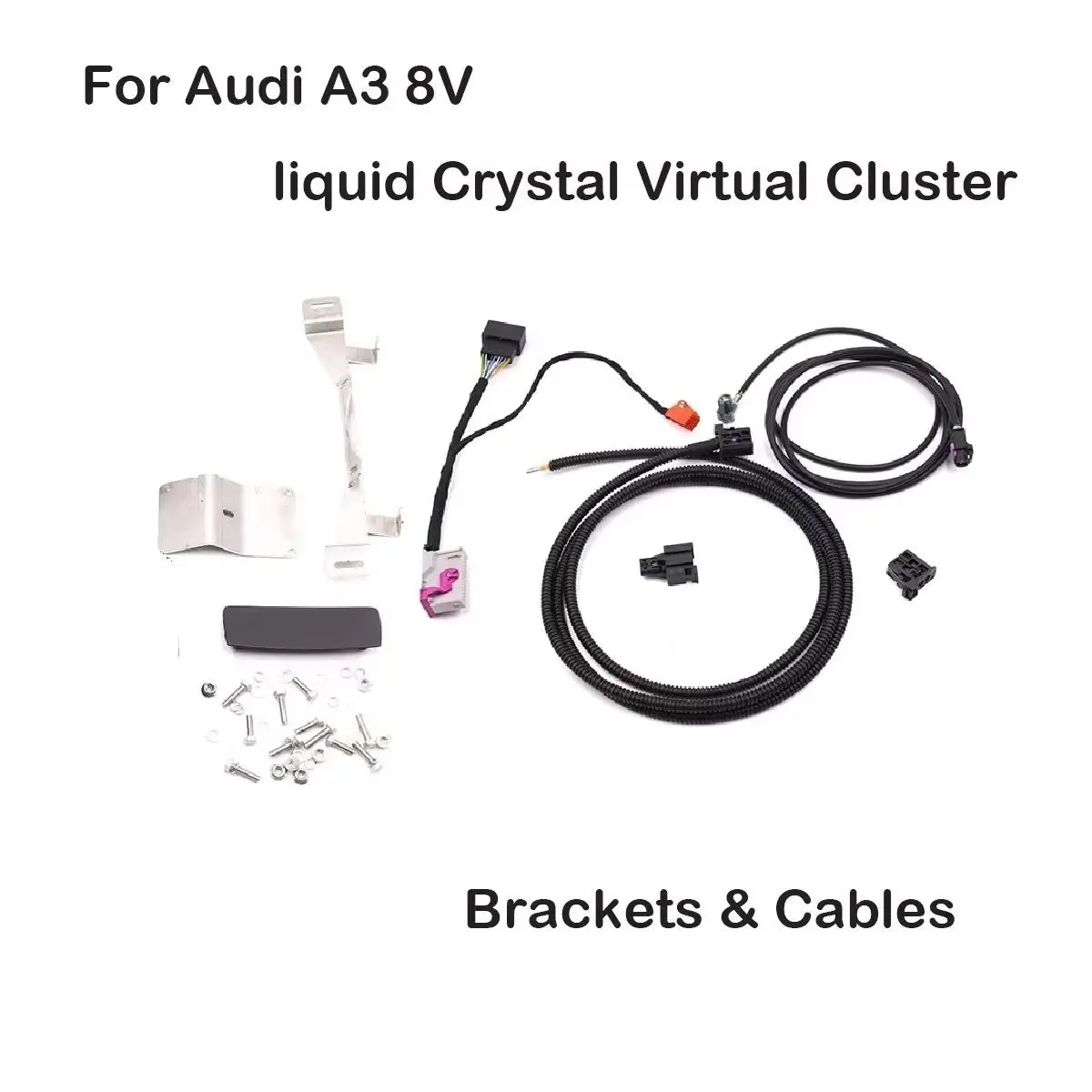 For Audi A3 8V S3 RS3 Q2 2013-2016 - Liquid Crystal Virtual Cluster Connector Adapter Wiring Cable and Iron Bracket