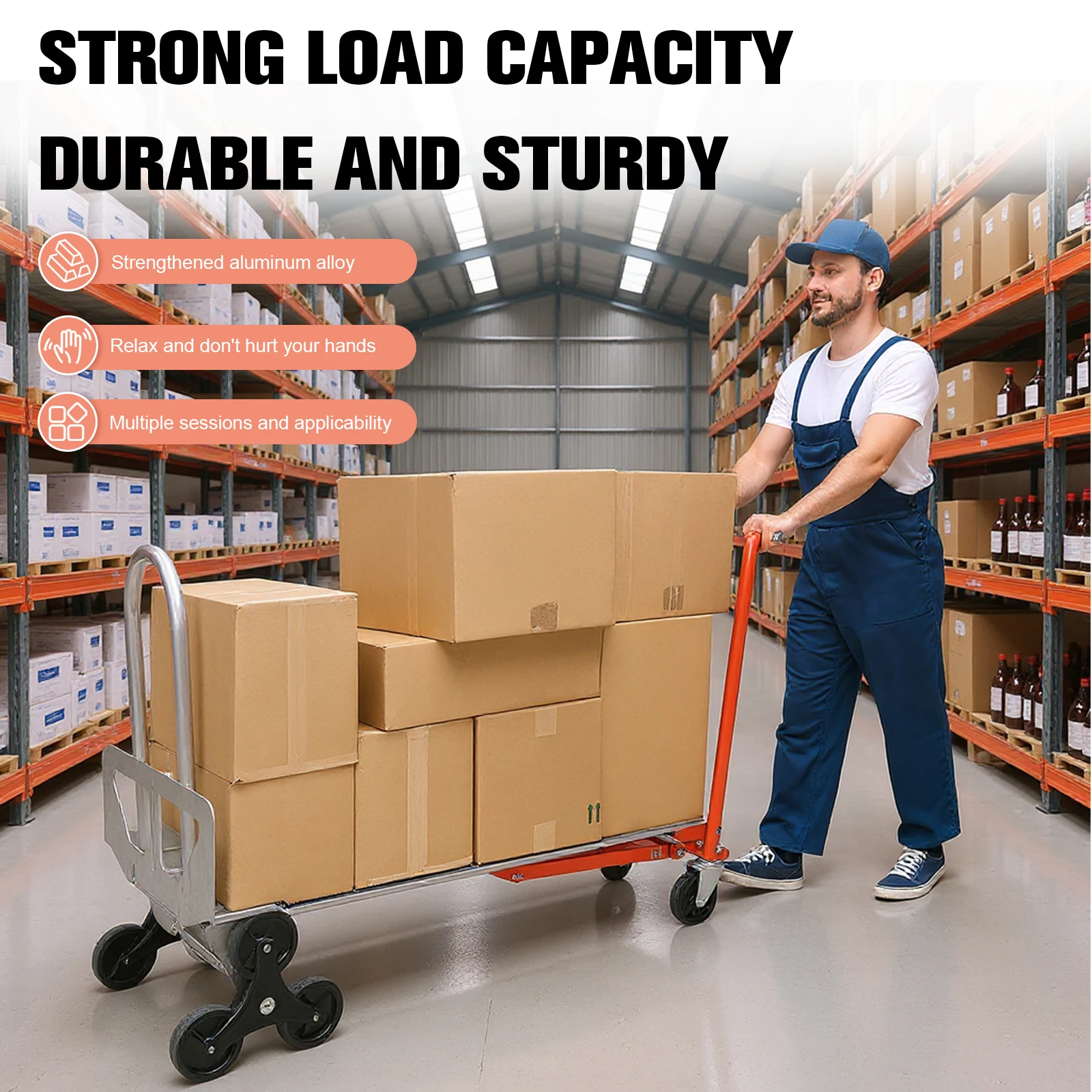 

Aluminum Alloy Industrial Convertible Stair Climbing Cart with Wheels Folding Hand Truck Trolley for Warehouse Shopping Airport