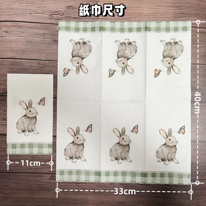 20 sztuk 3-warstwowych prostokątnych serwetek z nadrukiem zajączka wielkanocnego Duży rozmiar 33 * 40 Motyl Bone Bart Paper Bunny Butterfly Pattern