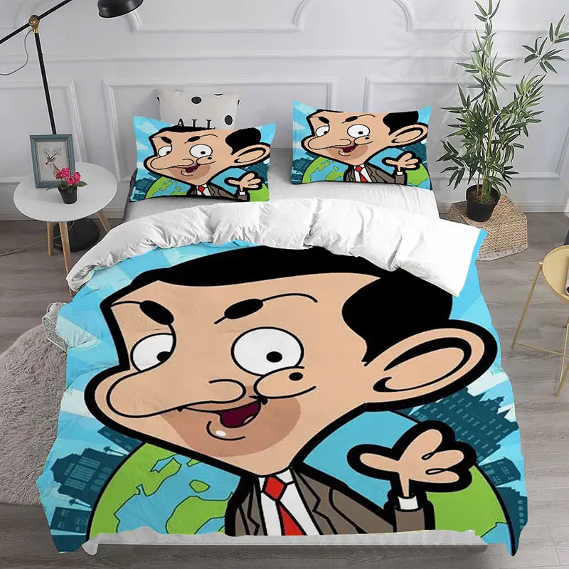 Mr. Bean Animated Series Zestawy pościeli Kołdra Poszwa na kołdrę Poszewka na poduszkę 2-3 sztuki Zestawy Dekoracja sypialni