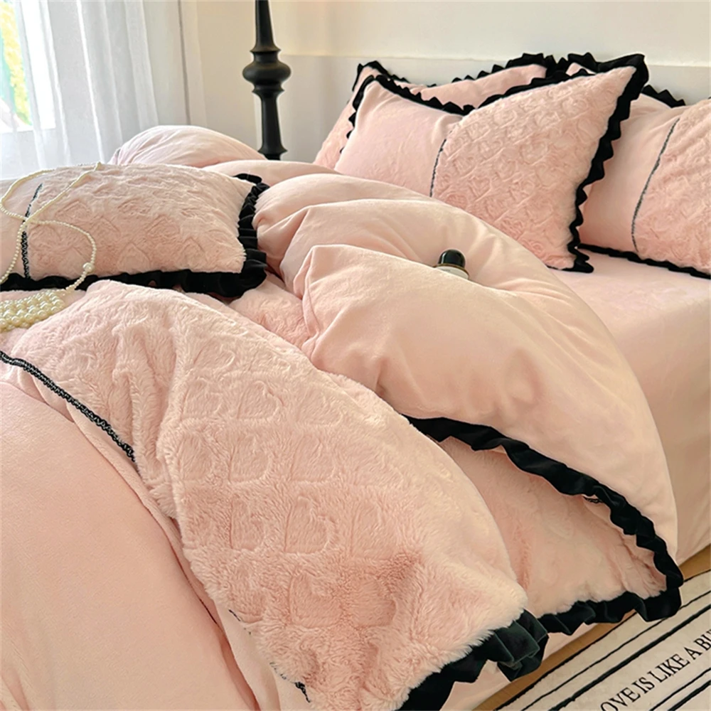Winter Warme Bettwäsche Set Flanell Bettbezug für Zuhause Verdicken Samt Königin König Größe Luxus Schlafzimmer Dekor Bettbezug Kissenbezug