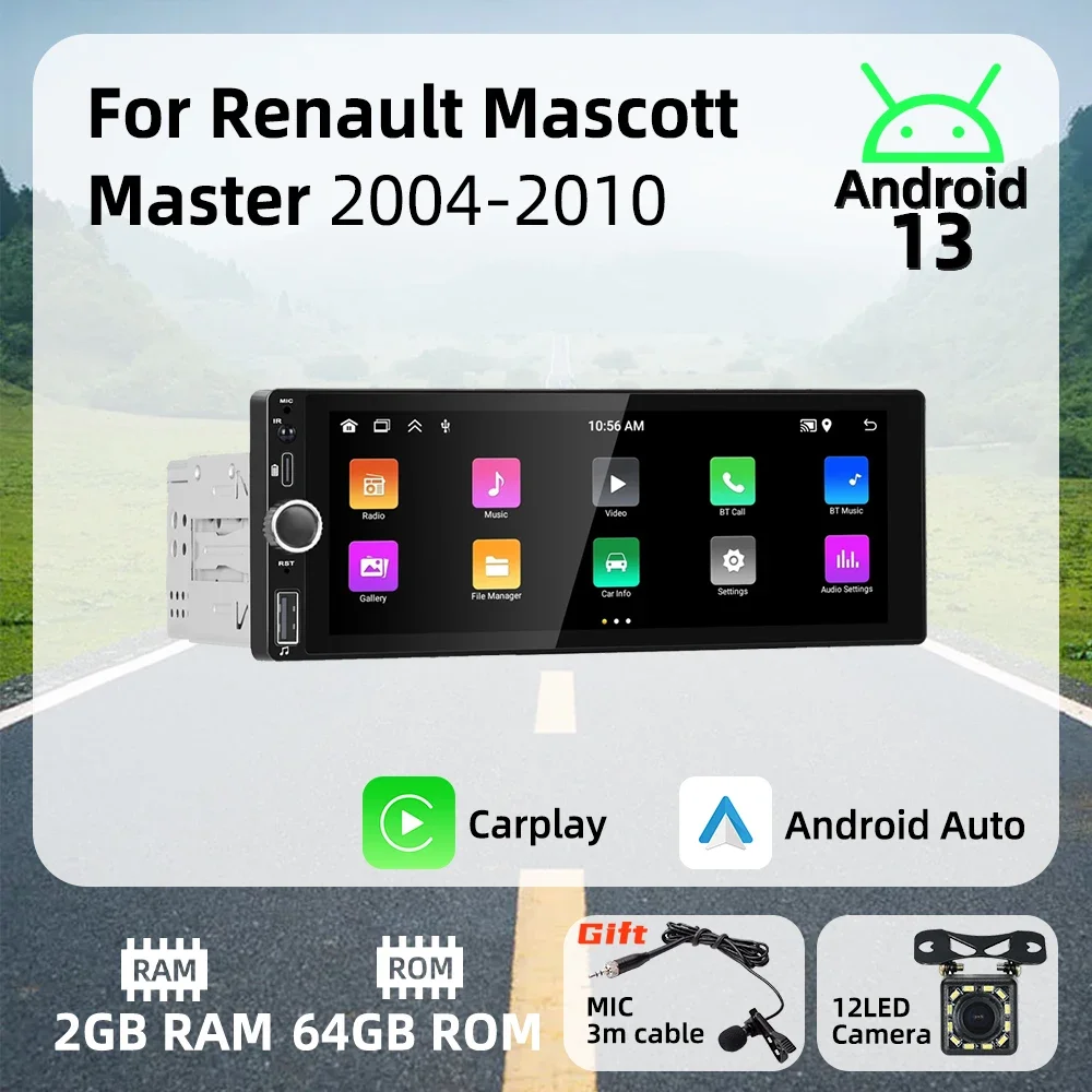 Carplay Android Auto Android Car Multimedia 1 Din Radio for Renault Mascott Master 2004-2010 6.86