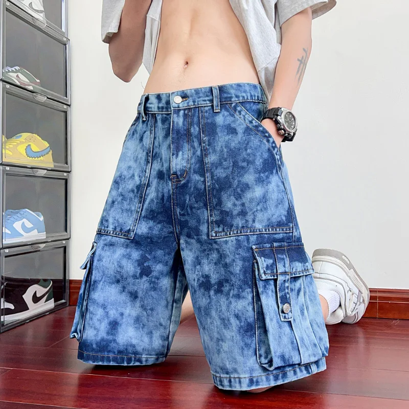 Short en jean à jambes droites pour hommes, multi-poches, ample, respirant, décontracté, vêtements de rue, confort classique, pièce essentielle d'été, M-8XL